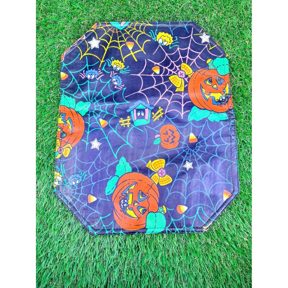 Vintage Halloween Placemats Set of 6 Reversible Purple Black Witch Ghost Boo - Picture 10 of 16